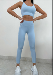 Danci Sports Beauty Crossed Back Push Up Bra High Waist Leggings With Pockets Yoga Set Women Active Breathable wear Sports Gym wear