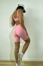 Danci Sports 2023 new fashion sportswear women fitness yoga wear nude feeling shorts set Two Pieces Bra & Shorts Scrunched front top Crop shorts butt lift