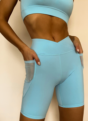 Danci Sports 2023 Sports mesh Set Two pieces Women workout clothes Gym clothing Vest shape top bra and V Waist shorts